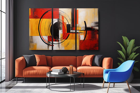 a living room with a large painting on the wall