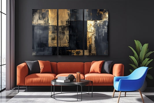 a living room with a large painting on the wall