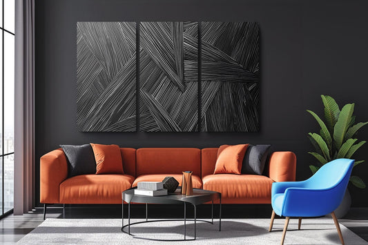 a living room filled with furniture and a painting on the wall