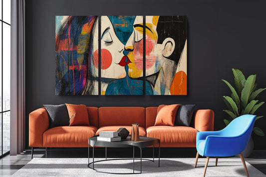 a living room filled with furniture and a painting on the wall