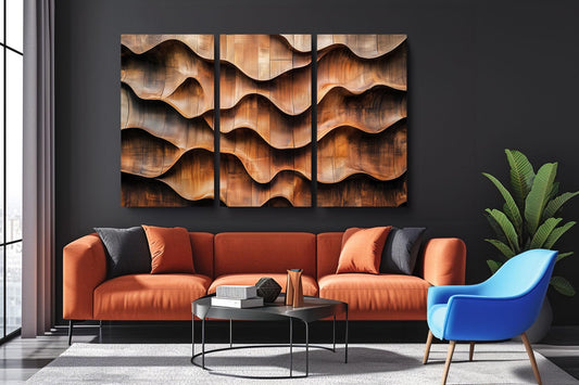 a living room with a couch, chair and painting on the wall