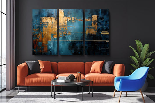 a living room with a large painting on the wall