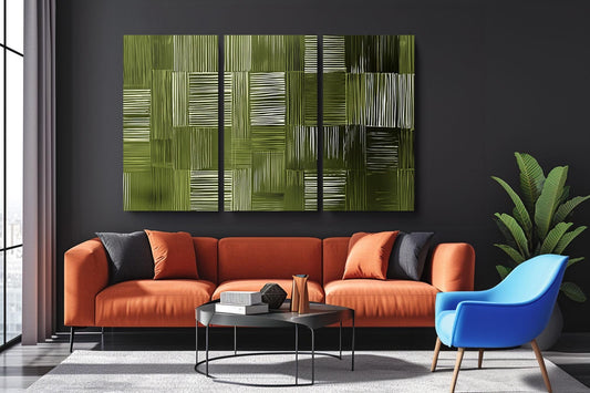 a living room filled with furniture and a painting on the wall