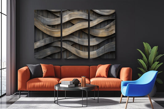 a living room with a couch a chair and a painting on the wall