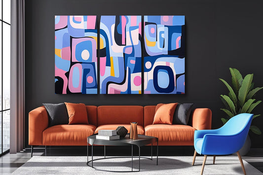 a living room filled with furniture and a painting on the wall