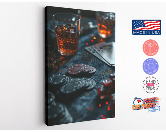 Poker Chips Canvas Art – Whiskey Wall Decor | Fun Night Art on Artist Grade Canvas
