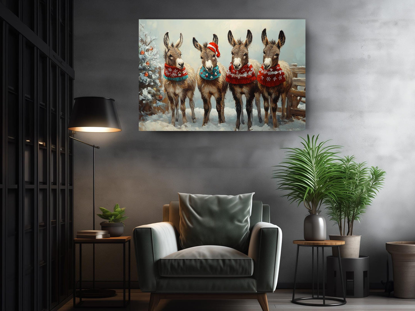 Christmas Donkey Canvas - Funny Holiday Wall Art | Handcrafted Ready to Hang Print