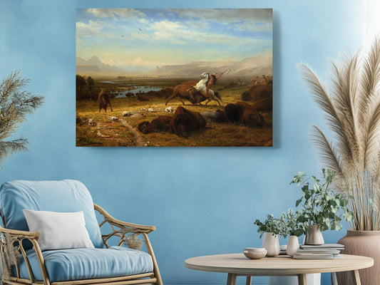 Buffalo Hunt Canvas | Native American Print - Western Wall Art, Ready to Hang