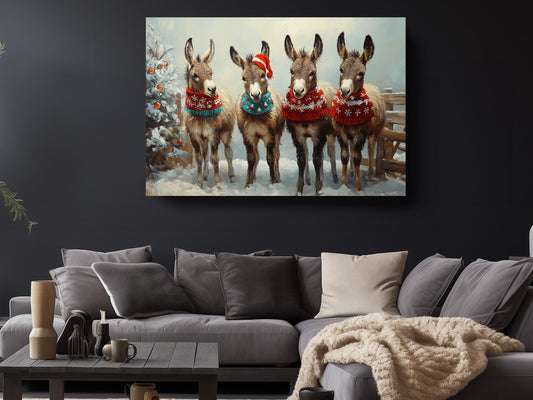 Christmas Donkey Canvas - Funny Holiday Wall Art | Handcrafted Ready to Hang Print