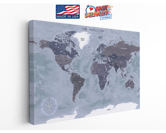 Vintage World Map Print – Museum Quality Canvas Wall Art | Classic Compass Art