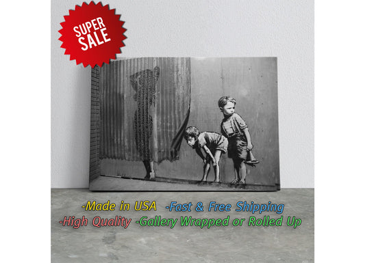 Street Art Canvas Print – Black and White Stencil Urban Wall Decor, Ready to Hang
