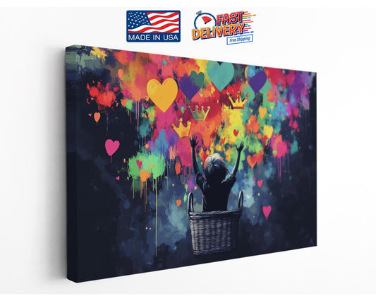 Graffiti Hearts Canvas Print – Colorful Nursery Art | Ready to Hang Wall Art