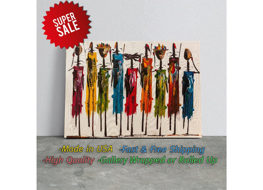 Maasai Women Canvas Tribal Wall Art - Ready to Hang African Print Decor