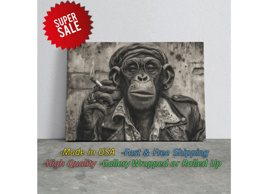 Smoking Monkey Wall Art – Funky Animal Canvas Portrait | Ready to Hang
