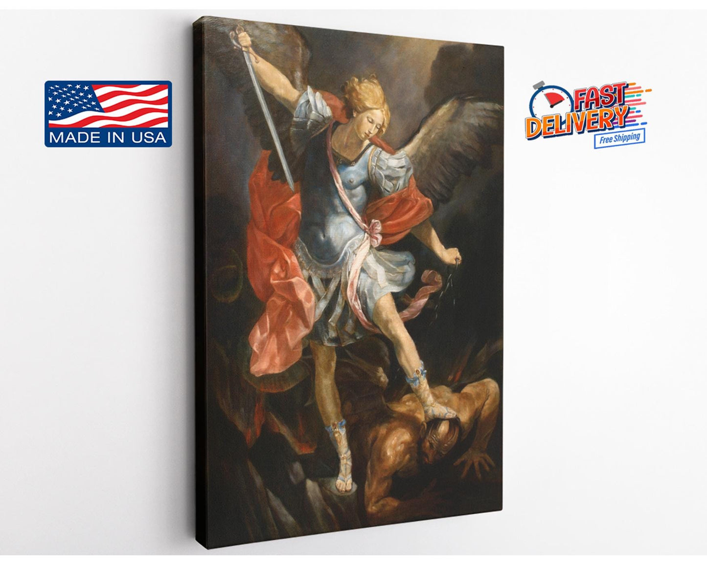 Archangel Michael Canvas Museum Quality Prints – Guido Reni Reproduction Wall Art