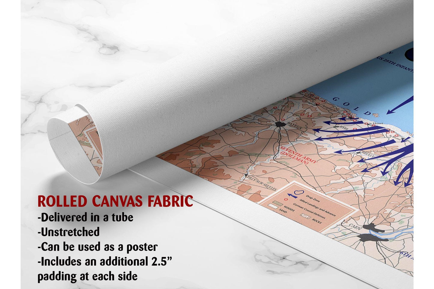 Normandy Invasion Canvas - D-Day Map Art | WWII Wall Decor | Ready to Hang or Rolled Print