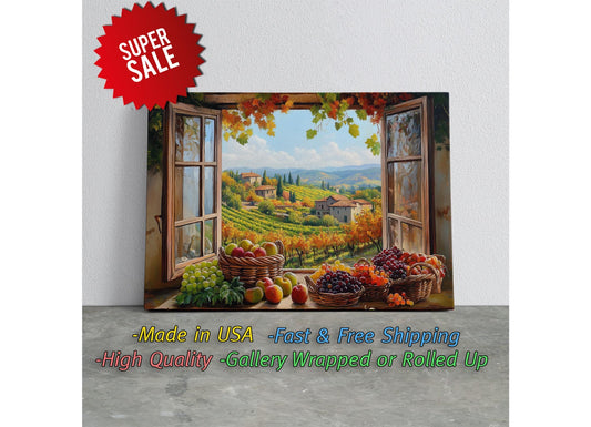 Tuscany Window Canvas | Rustic Farmhouse Canvas Wall Print - Italian Art