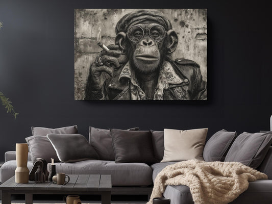 Smoking Monkey Wall Art – Funky Animal Canvas Portrait | Ready to Hang