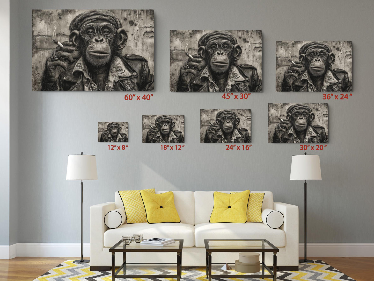 Smoking Monkey Wall Art – Funky Animal Canvas Portrait | Ready to Hang