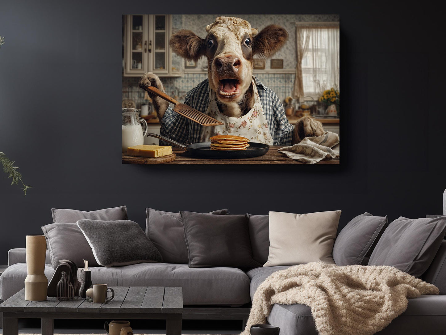Cow Kitchen Wall Art – Funny Pancake Wall Print | Framed or Rolled Canvas