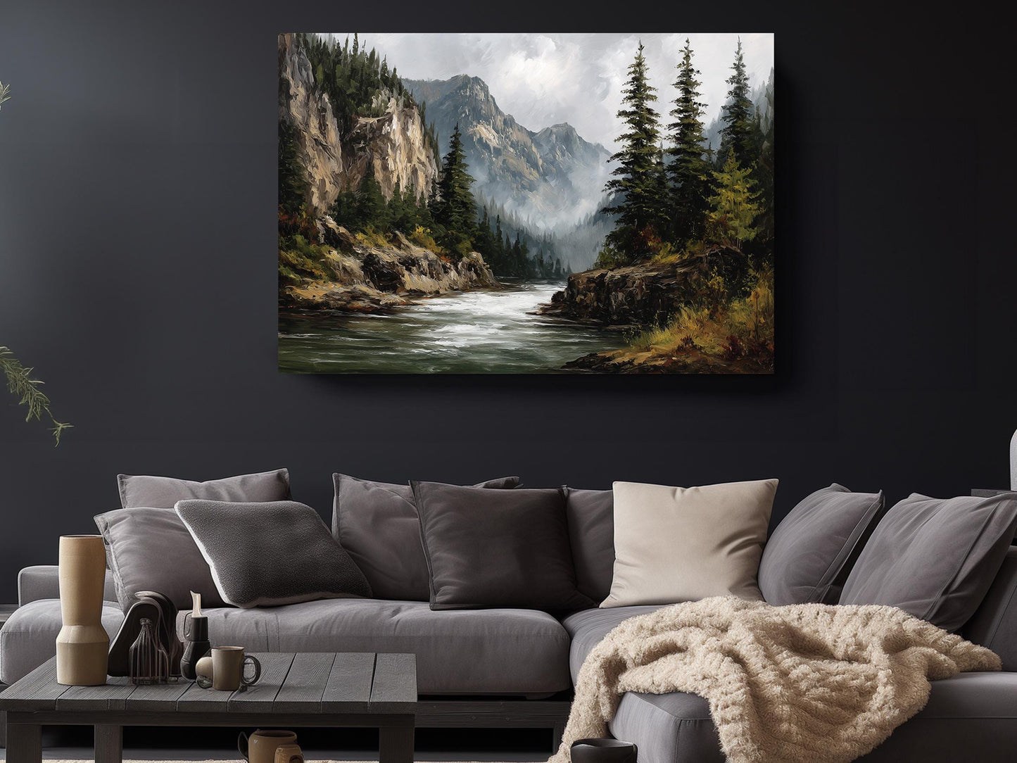 Rocky Mountain Canvas Art - Dramatic Cliff & Forest Landscape Wall Decor Print