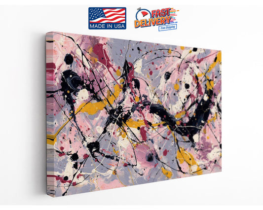 Abstract Canvas Art – Pink Yellow Painting | Modern Expressionist Drip Print