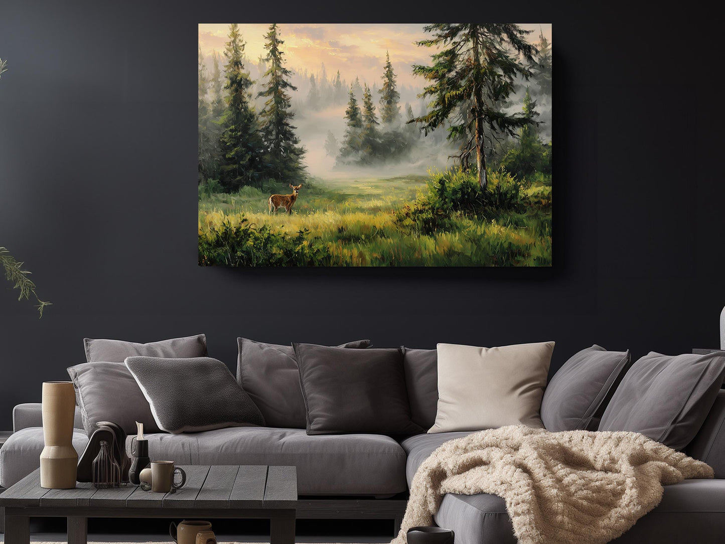 Forest Deer Canvas | Misty Landscape Nature Wall Art - Ready to Hang Print