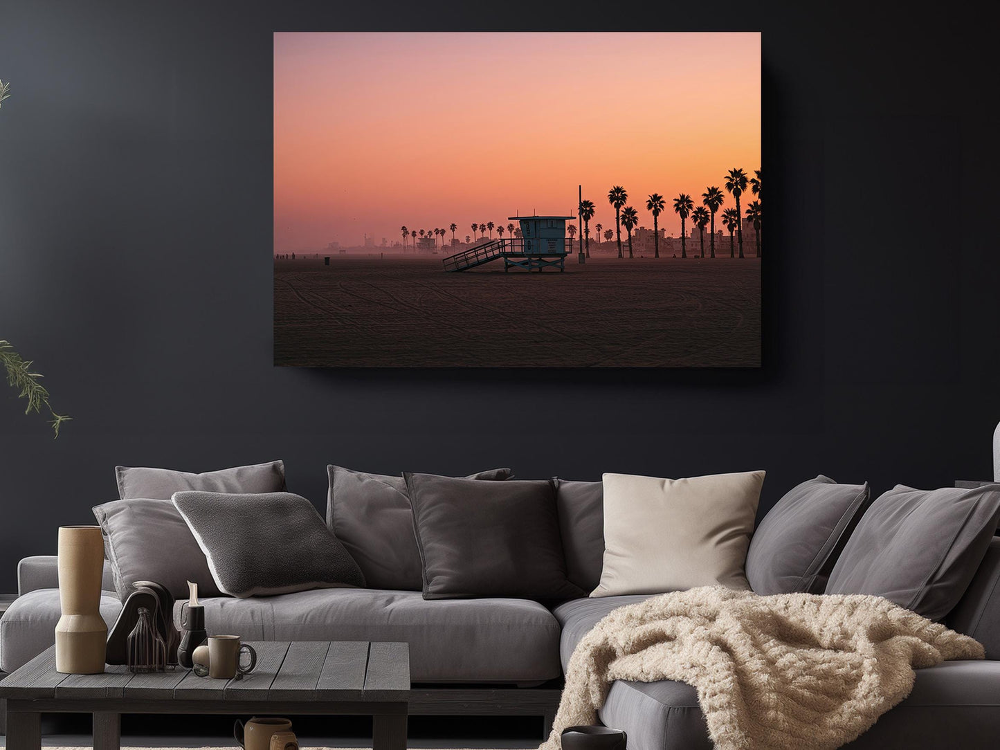 Lifeguard Tower Canvas Print – Sunset Coastal Wall Art with Wood Frame