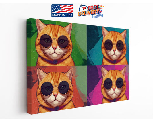 Pop Art Cat Canvas - Colorful Tabby Cat Wall Art | Ready to Hang Canvas Print