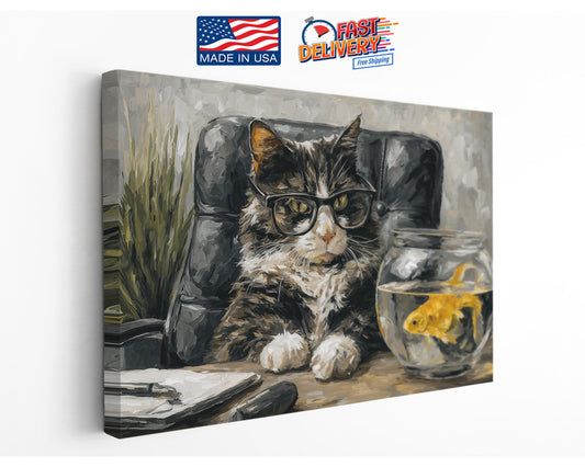 Funny Cat Canvas - Ready to Hang Wall Art | Humorous Cat Decor Print