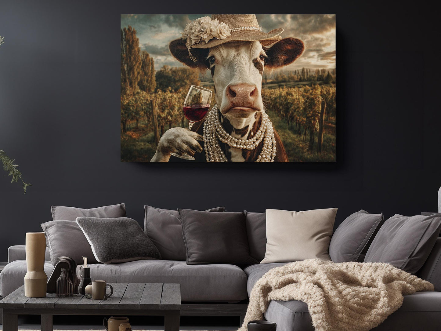 Cow Canvas Wall Art – Funny Farmhouse Animal Print | Ready to Hang Canvas