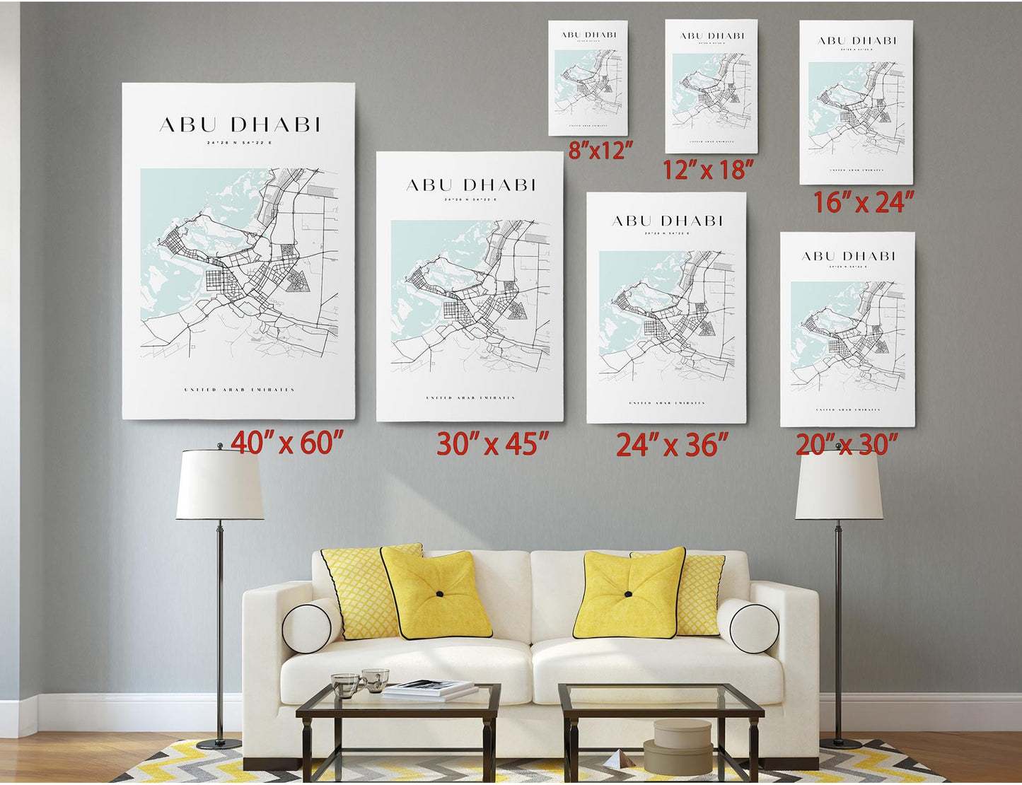 Abu Dhabi Canvas Print – Minimalist City Map Art | Rolled or Ready to Hang