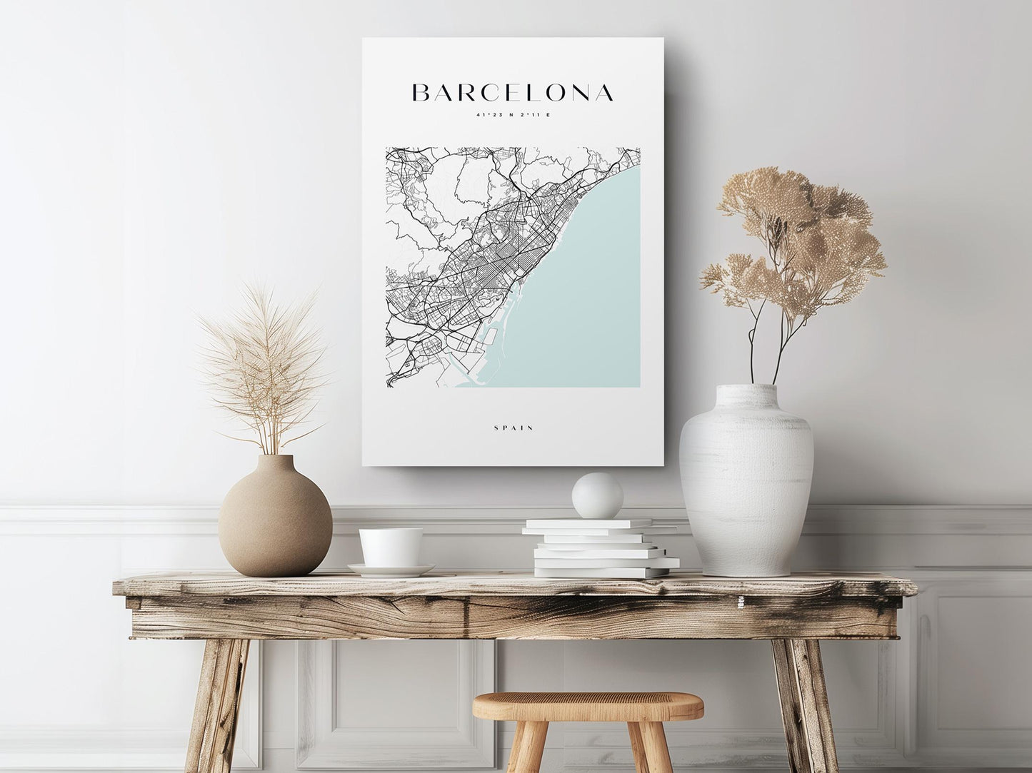 Barcelona Map Canvas | Modern City Map Art - Minimalist Spain Wall Decor