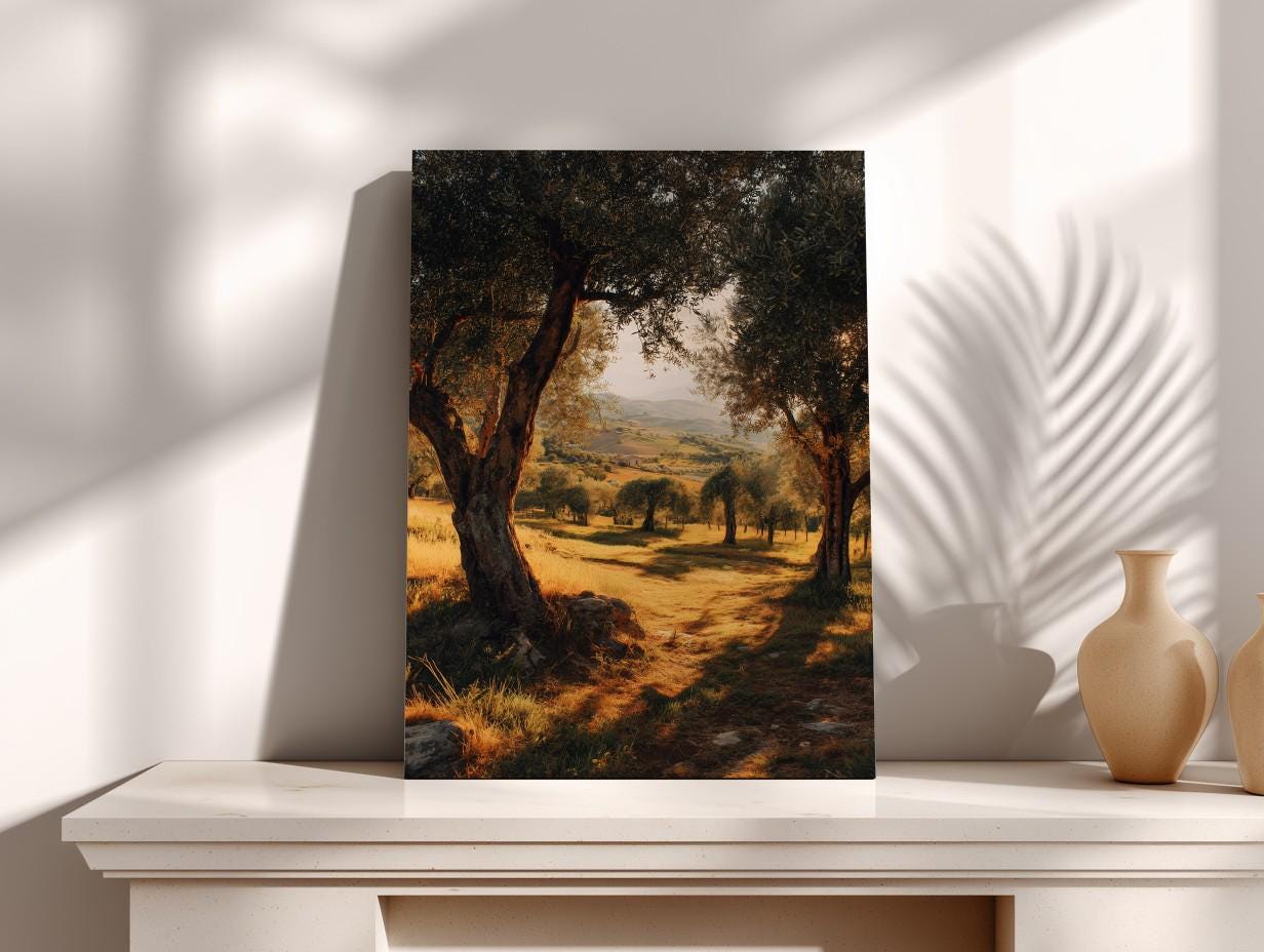 a serene landscape with a winding dirt path surrounded by lush greenery and trees, creating a peaceful and tranquil atmosphere.