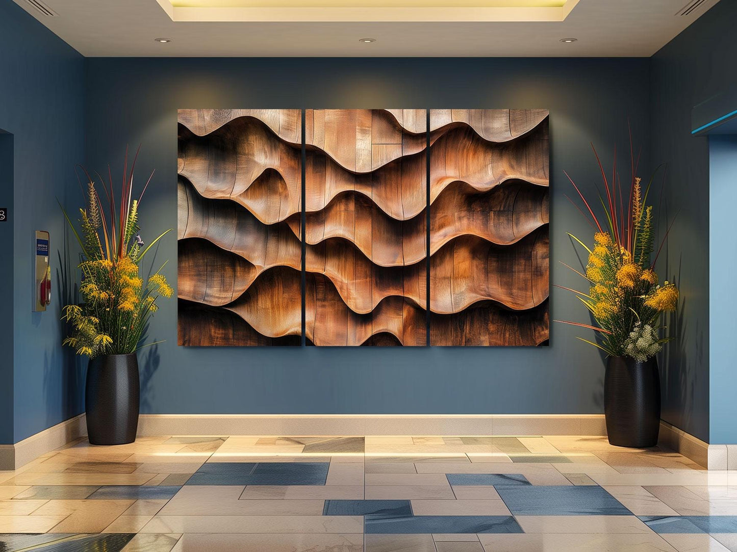 a room with a large painting on the wall