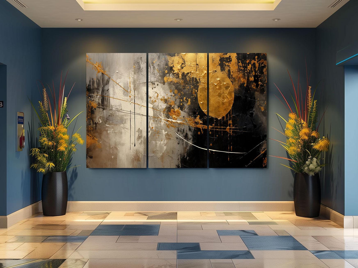 a large painting on a wall in a room