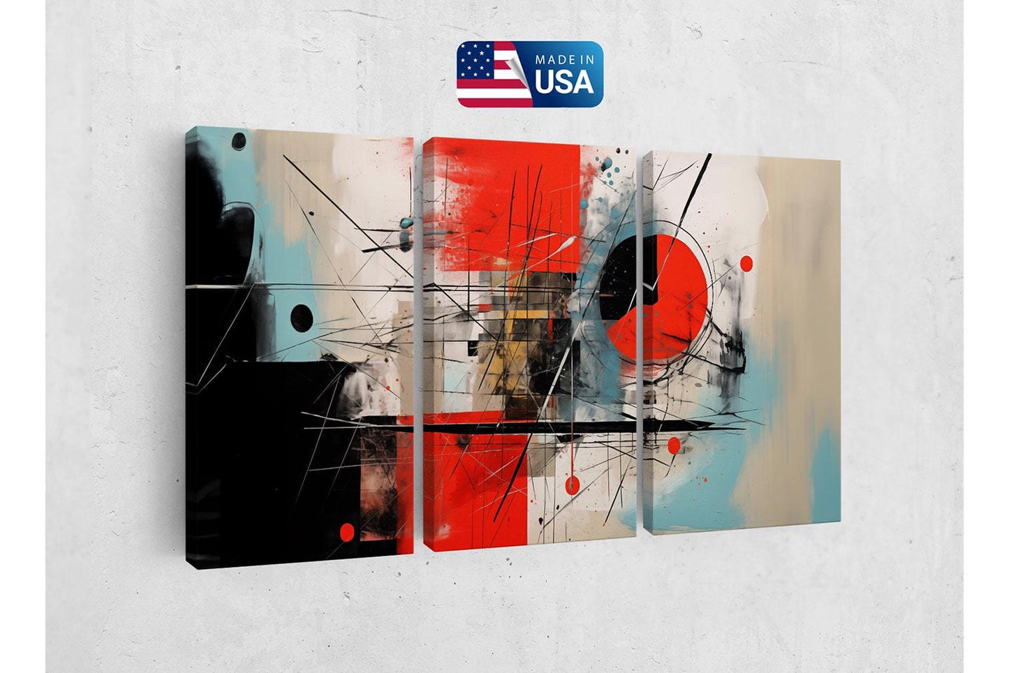 a painting on a wall with a us flag in the background