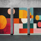 three paintings of different colors on a wall
