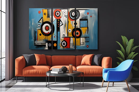 a living room with a couch and a painting on the wall