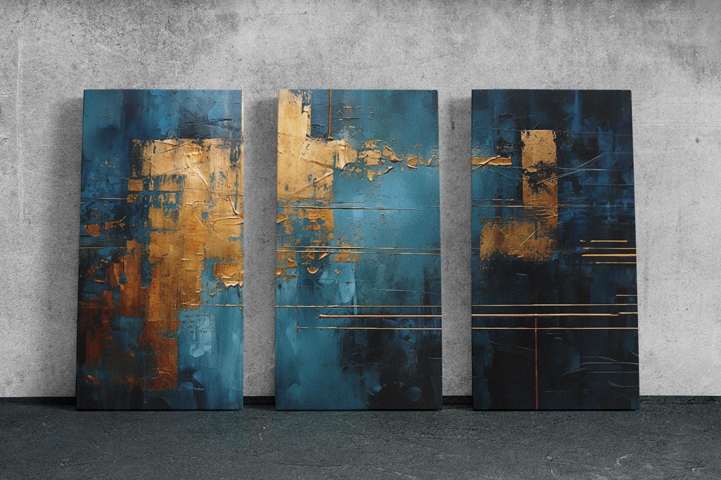 a group of three paintings on a wall