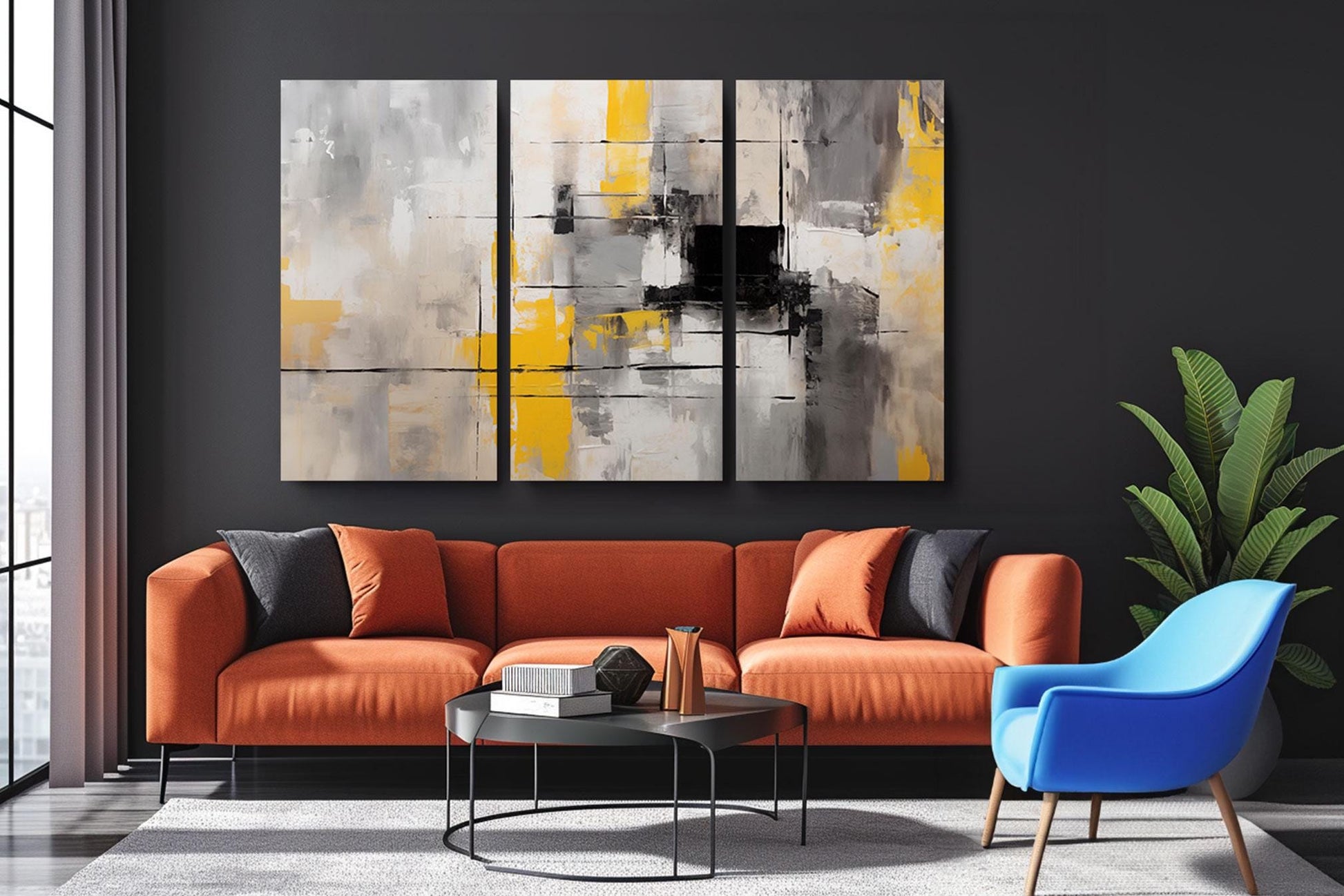 a living room with a couch and two chairs