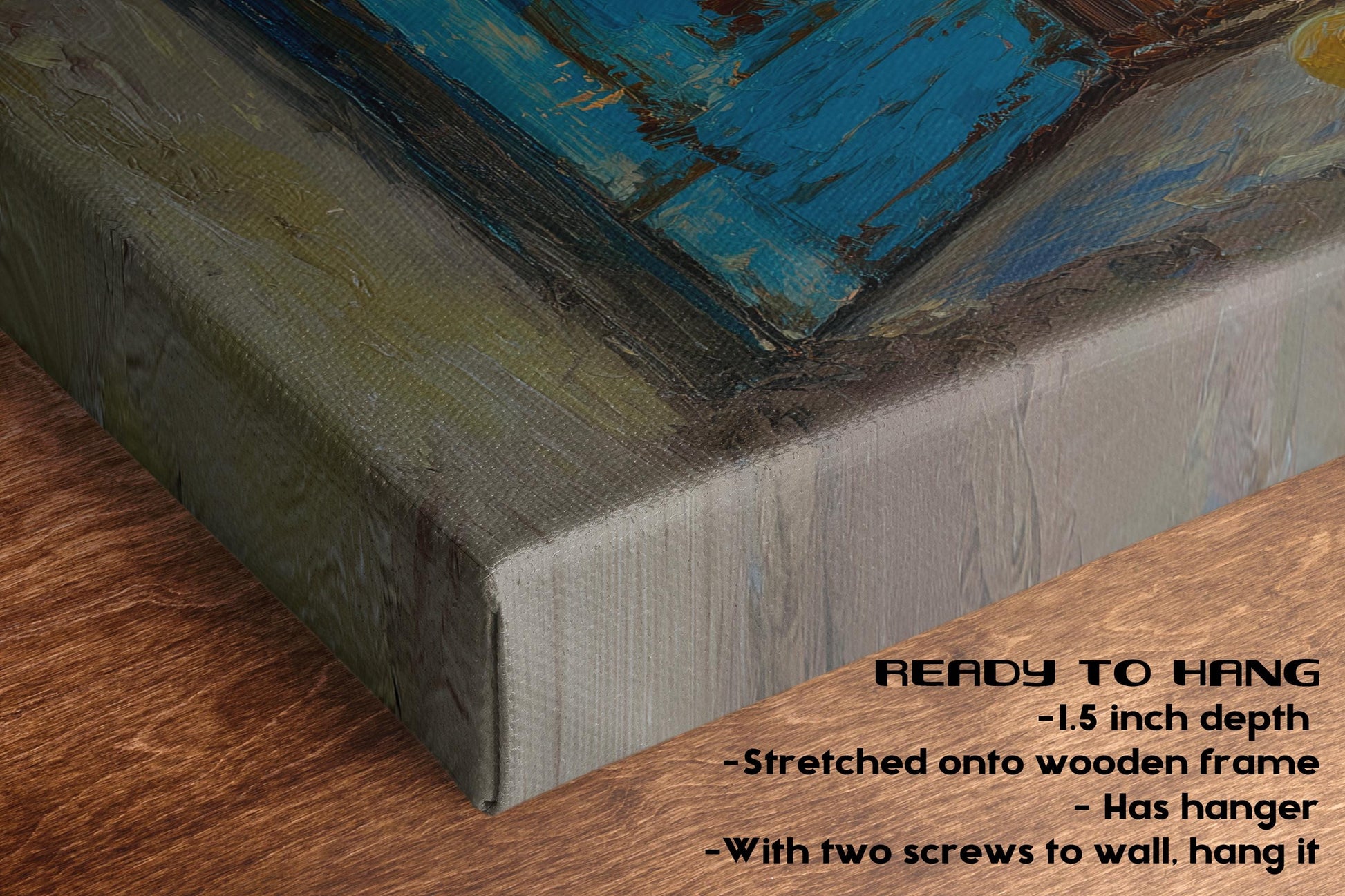 a close-up view of a canvas frame with a text overlay that provides information about the frame.