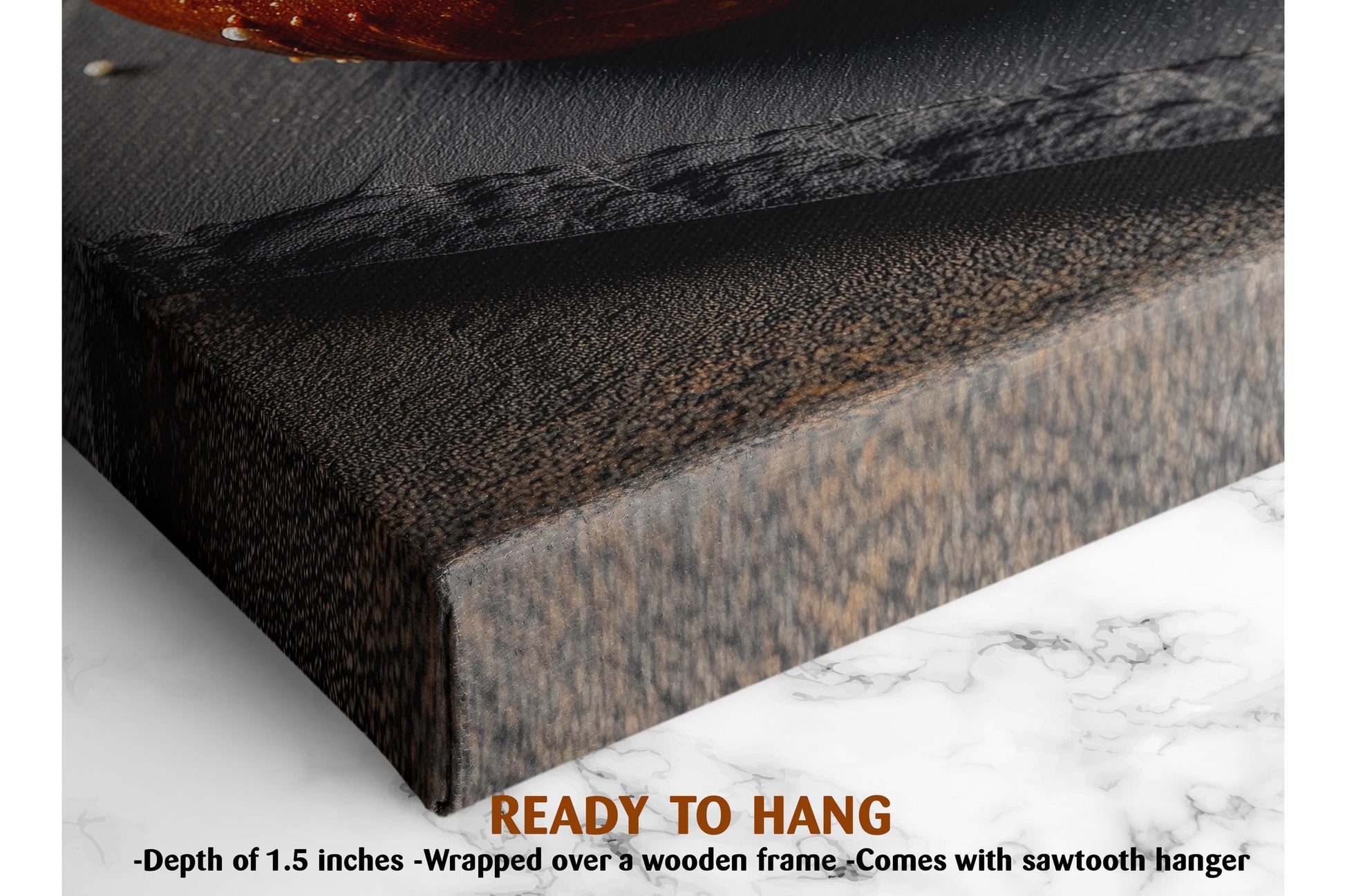 The image is a close-up of a wooden frame with a textured surface, and it appears to be a framed artwork.