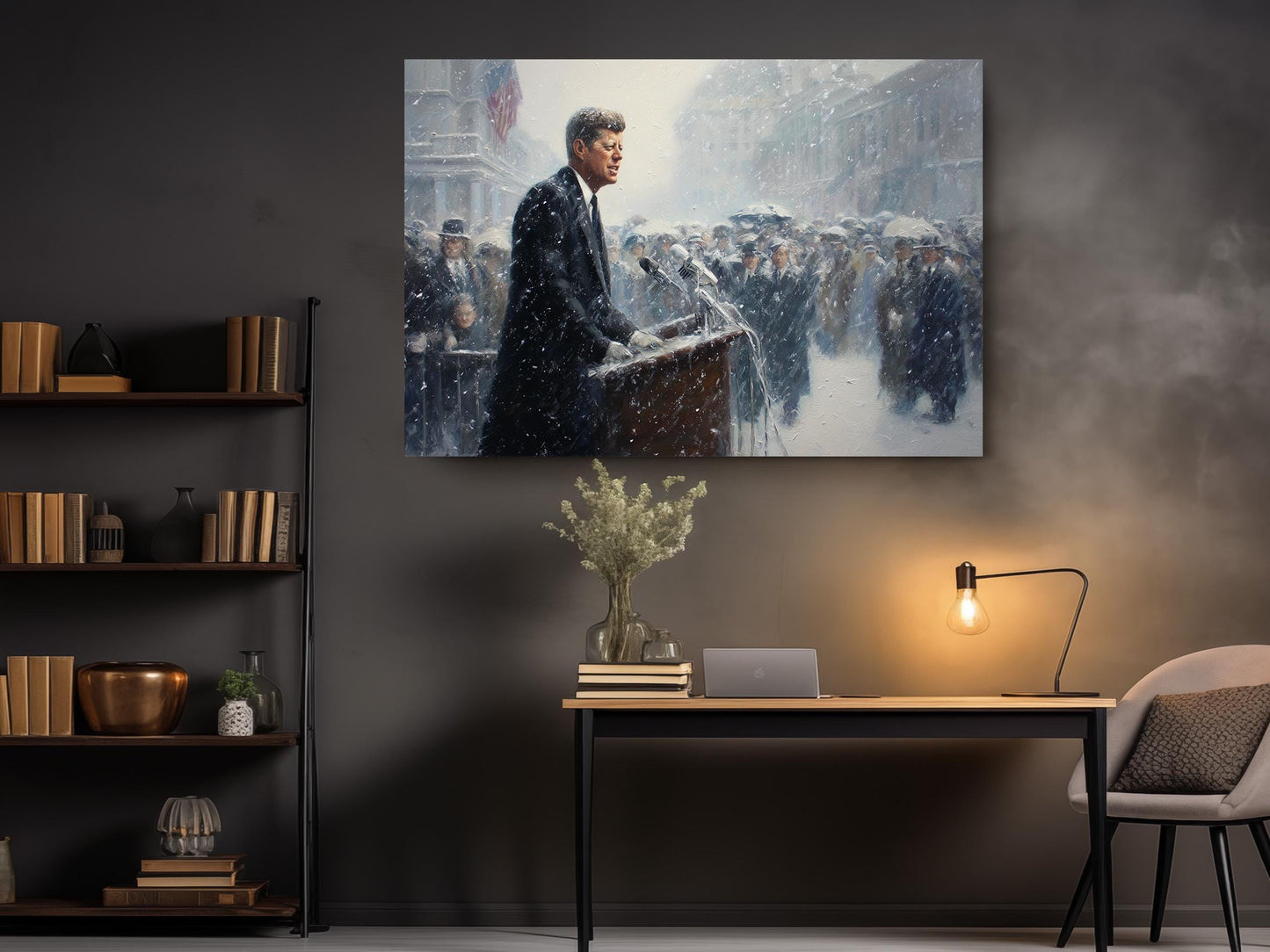 a man standing at a podium, addressing a crowd of people.