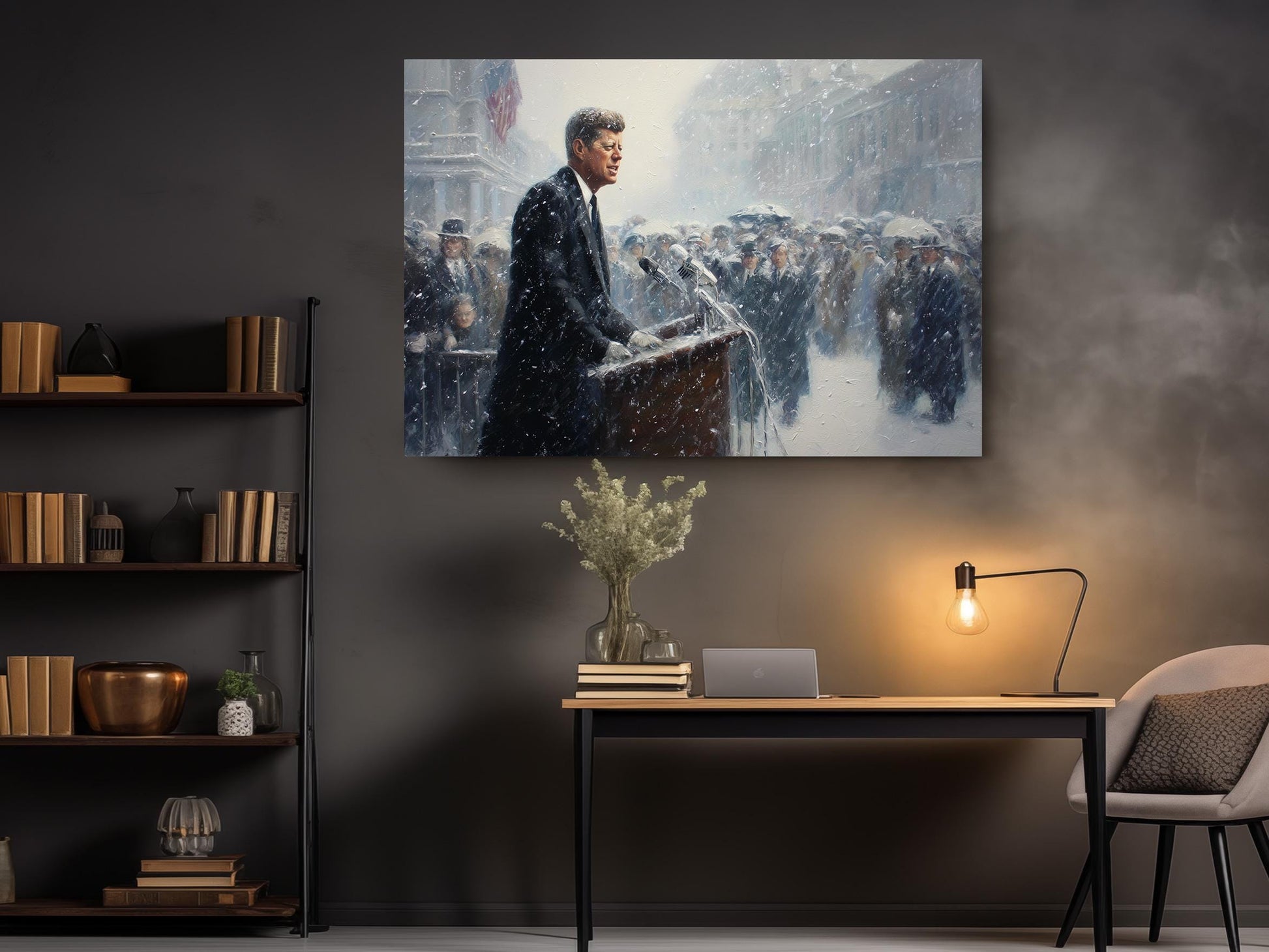 a man standing at a podium, addressing a crowd of people.