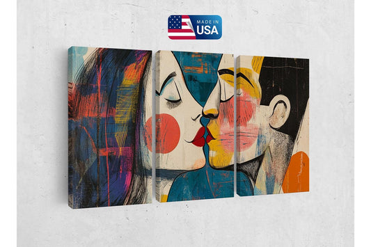 a painting of two women kissing each other