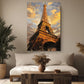 a large painting of the Eiffel Tower hanging on a wall in a living room.