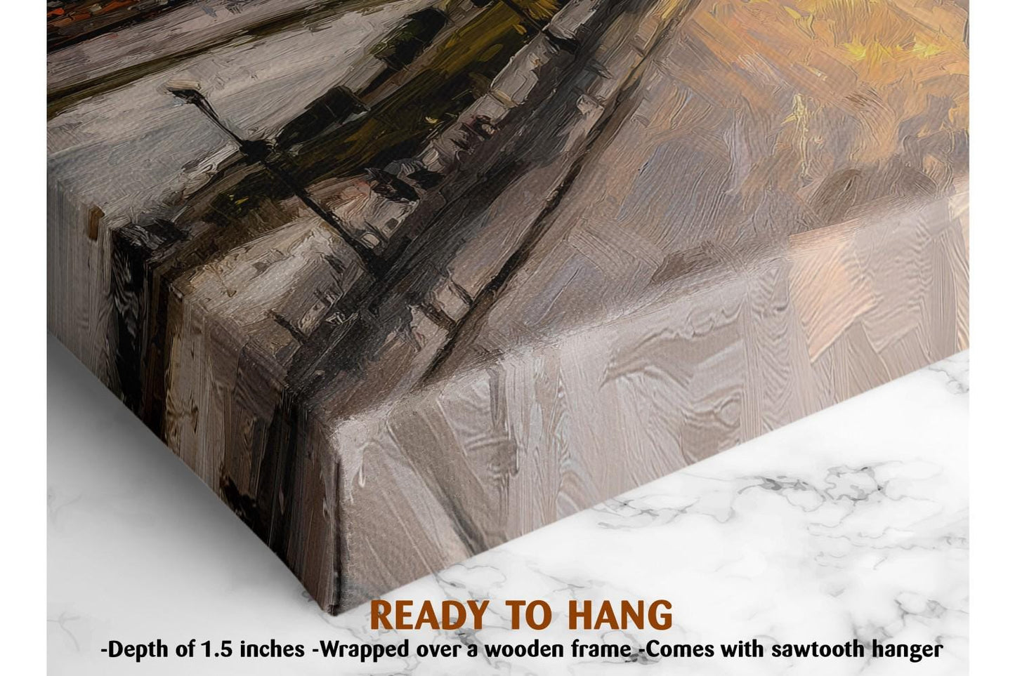 The image is a close-up of a painting on a canvas, with a wooden frame. The painting has a textured surface and appears to be a mixed media artwork.