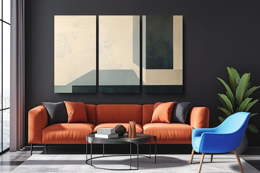 a living room filled with furniture and a painting on the wall