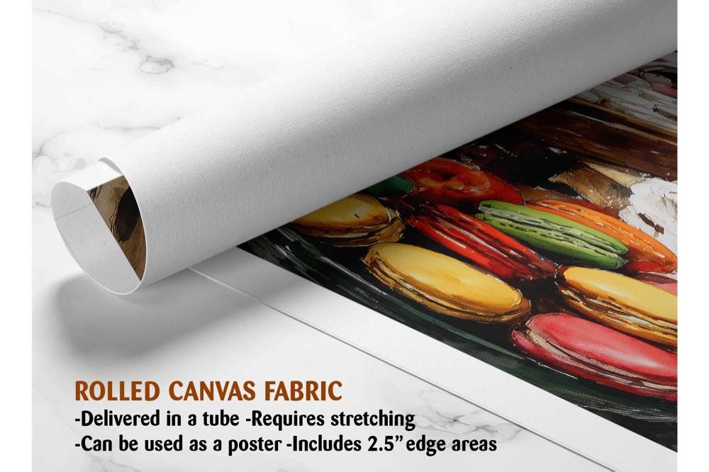 The image is a rolled canvas fabric that has been delivered in a tube. It requires stretching and can be used as a poster with a 2.5&quot; edge area.